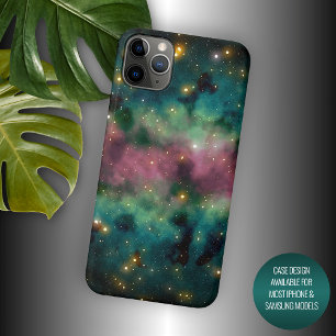 Coque iPhone 16 Pro Max Bleu sarcelle foncé Galaxie verte rose violet Voie
