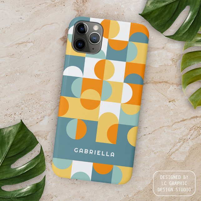 Coque iPhone Bleu sarcelle, vert, orange, motif de cercles mode (Créateur téléchargé)