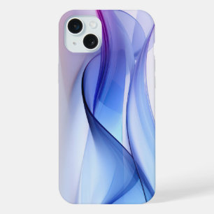 Coque iPhone 15 Plus Bleu transparent et formes lavande