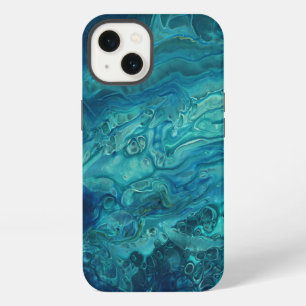 Etui iPhone 13 Bleu Turquoise acrylique pourrissant Abstrait Flui
