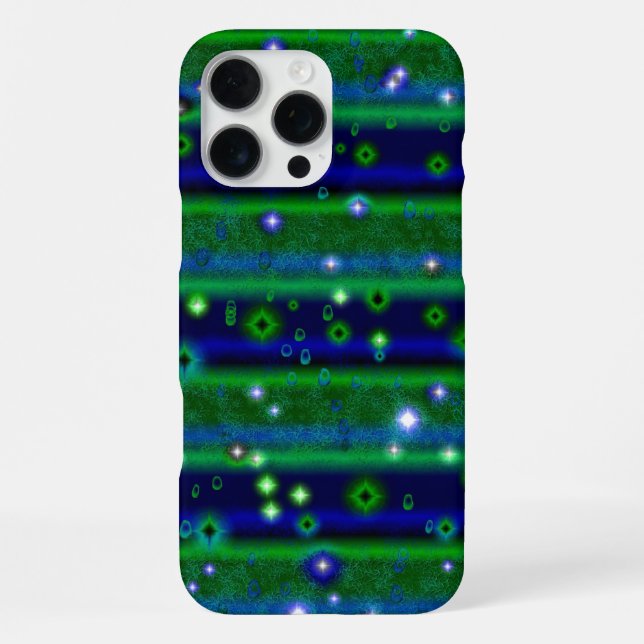 Coque iPhone Bleu vert rayures avec étoiles et Raindrops (Verso)
