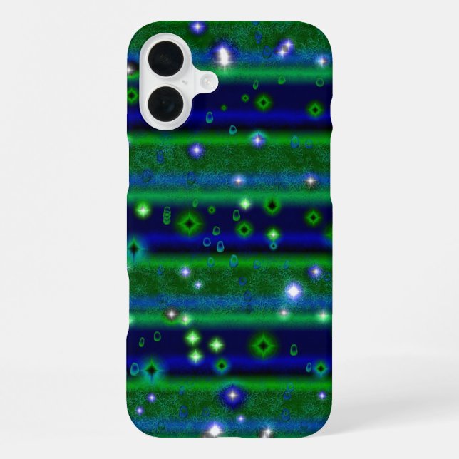 Coque iPhone Bleu vert rayures avec étoiles et Raindrops (Verso)