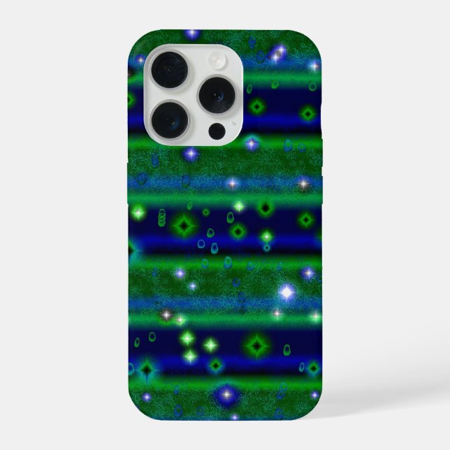 Coque iPhone Bleu vert rayures avec étoiles et Raindrops (Verso)
