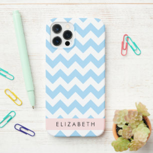 Coque iPhone 12 Pro Bleu Zigzag, Bleu Chevron, Vague Motif, Votre Nom