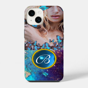 COQUE POUR iPhone 14 BLEUE BÂTIMENT LADY, TURQUOISE GOLD SPARKLE GEM MO