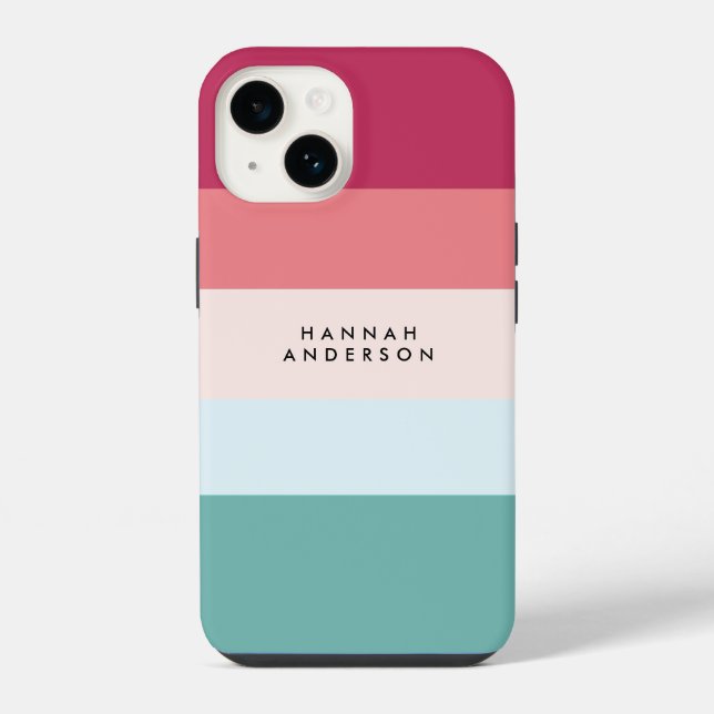 Coque iPhone Bloc de couleur à rayures horizontales Monogramme  (Verso)