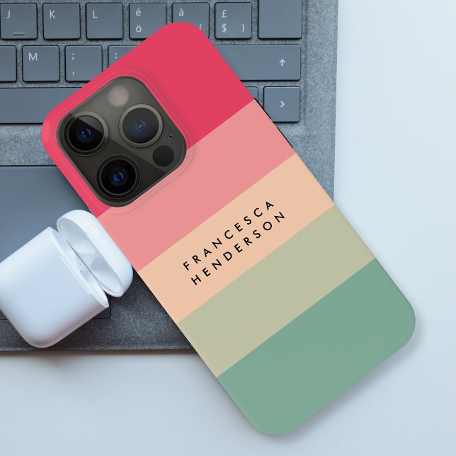 Coque iPhone Bloc de couleur à rayures horizontales Monogramme  (Créateur téléchargé)