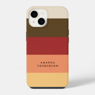 Coque Pour iPhone 14 Bloc de couleur à rayures horizontales Nom personn