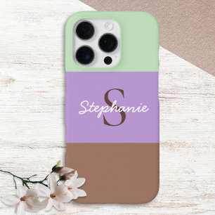 Coque iPhone 16 Pro Bloc de couleur Chic Taupe Lilac Vert Monogramme