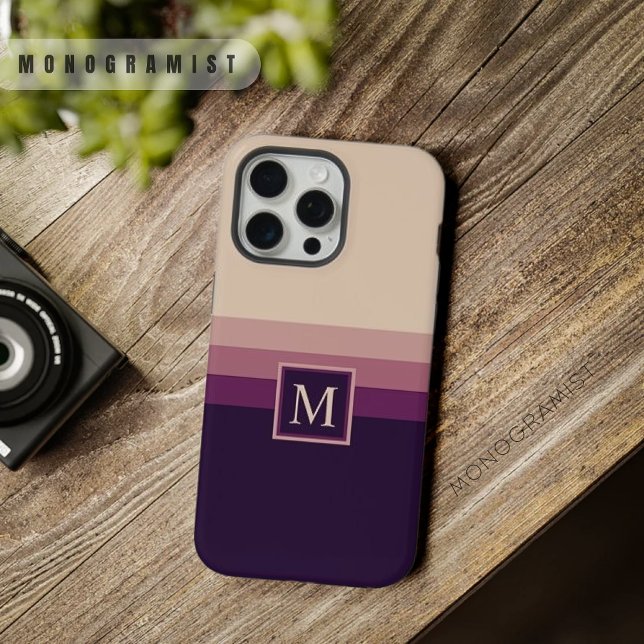 Coque iPhone Bloc de couleur gris clair violet foncé personnali (Customizable Light Grey Dark Purple Color Block iPhone Case)