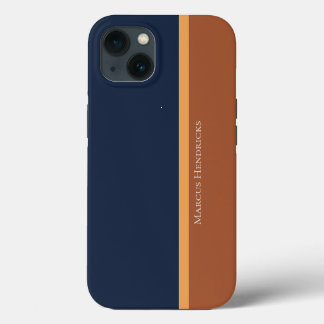 Etui iPhone 13 Bloc de couleur marine, or et bronze