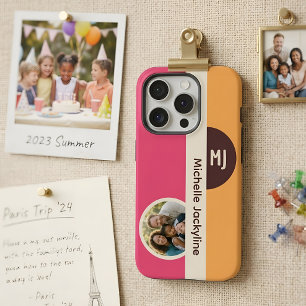 Coque iPhone 15 Pro Bloc de couleur moderne Monogramme et nom de photo