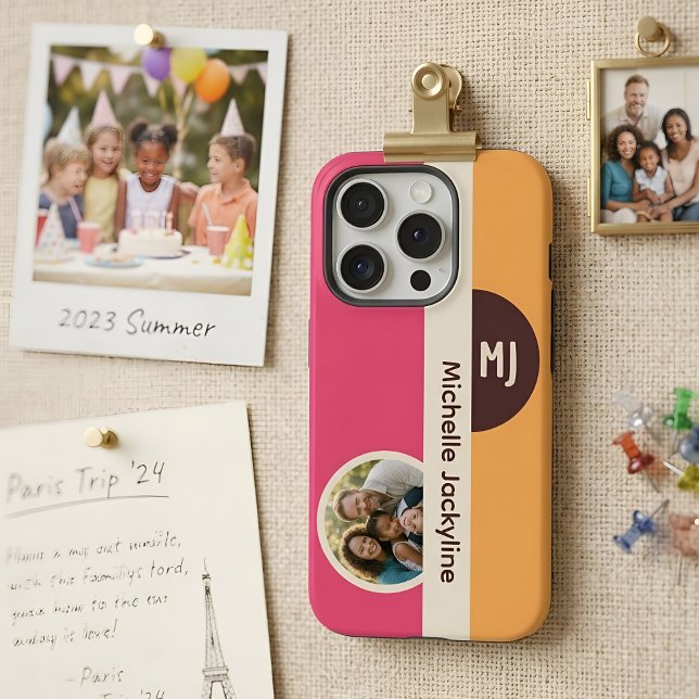 Coque iPhone Bloc de couleur moderne Monogramme et nom de photo (Créateur téléchargé)