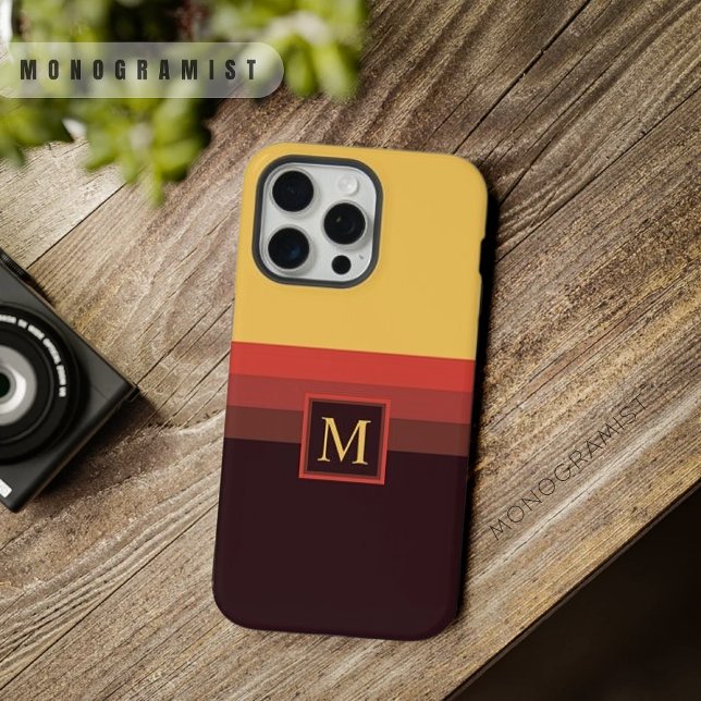 Coque iPhone Bloc de couleur noir marron jaune personnalisable (Customizable Yellow Red Maroon Black Color Block iPhone Case)