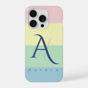 Coque iPhone 15 Pro Bloc de couleur pastel moderne initial et nom pers