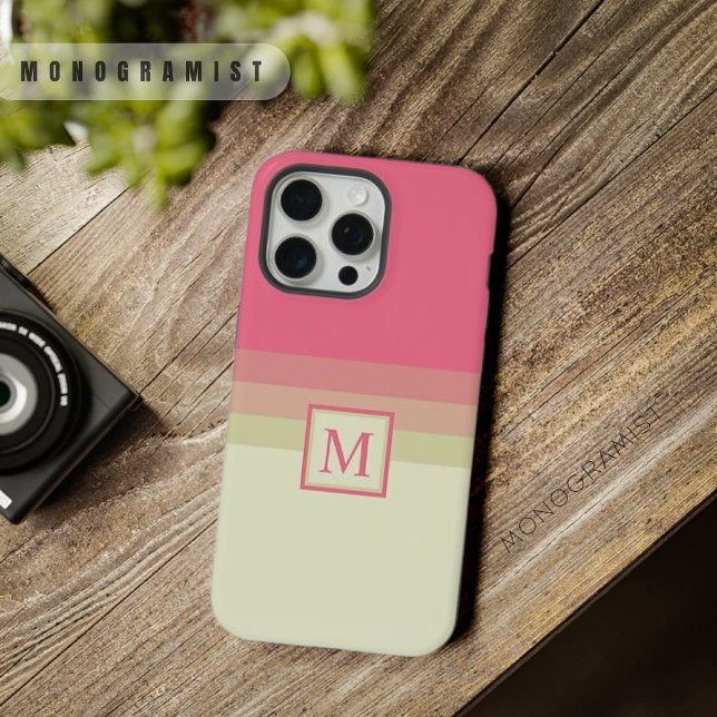 Coque iPhone Bloc de couleur personnalisable beige jaune pâle r (Customizable Beige Pale Yellow Pink Color Block iPhone Case)