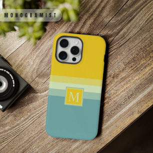 Coque iPhone 15 Pro Max Bloc de couleur personnalisable bleu blanc jaune