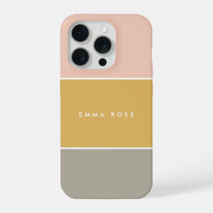 Coque iPhone 15 Pro Bloc de couleur Rose Or Gris Monogramme Rayure