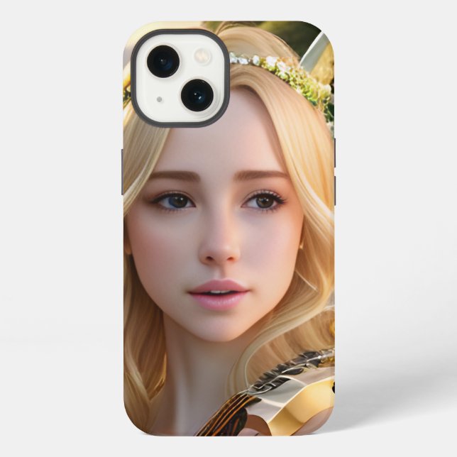 Coque iPhone Blonde belle Muse Jouer une harpe (Verso)