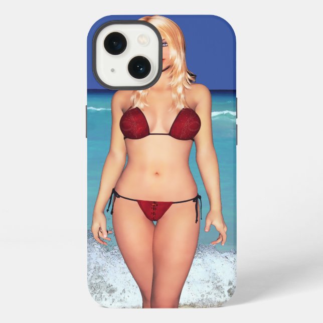 Coque iPhone Blonde Bikini Beach Babe (Verso)