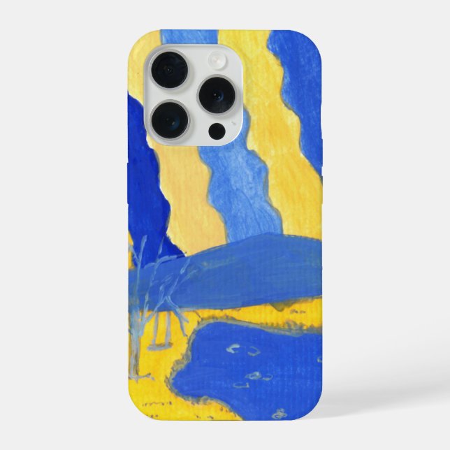 Coque iPhone Blue and Yellow Minimalistic Landscape Phone Case (Verso)