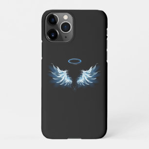 Coque iPhone 11Pro Blue Glowing Angel Wings on black background