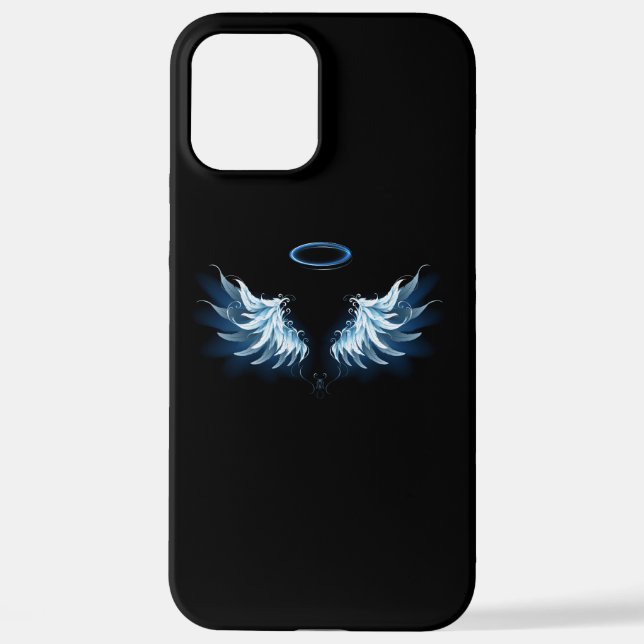 Coque iPhone Blue Glowing Angel Wings on black background (Verso)