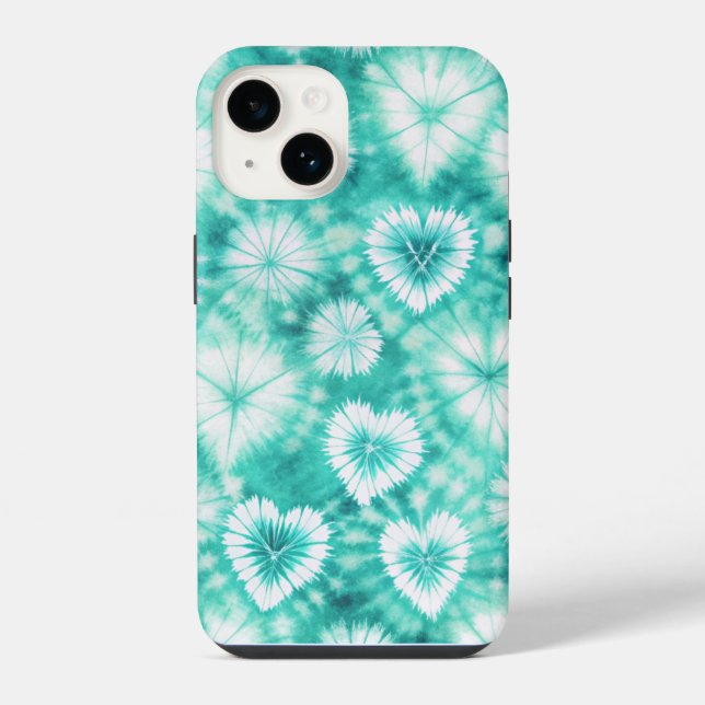 Coque iPhone Blue Hearts Tie Dye (Verso)