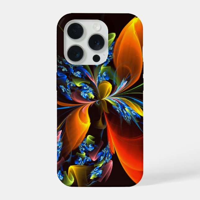 Coque iPhone Blue Orange Floral Moderne Art Abstrait Motif #03 (Verso)