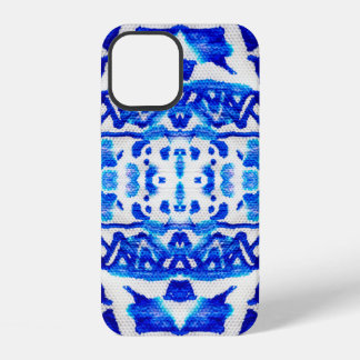 Coque iPhone 12 Blue watercolor tribal ethnique sans couture motif
