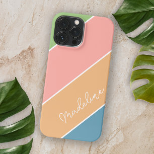 Coque iPhone 15 Pro Max Blush Corail Orange Bleu Rayures Apple Personnalis