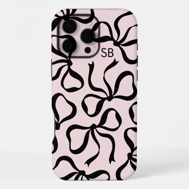 Coque iPhone Blush Et Noir Monogramme À Nœud (Verso)