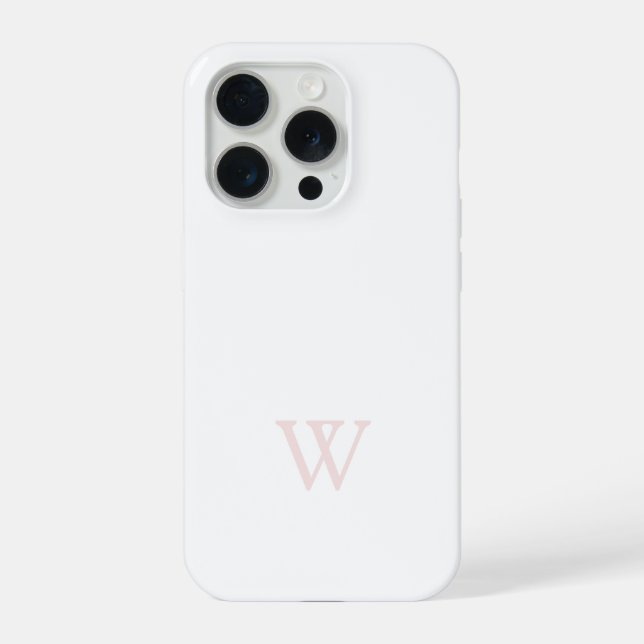 Coque iPhone Blush Rose Élégant Monogramme Initiale Blanc (Verso)