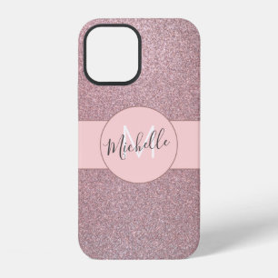 Coque iPhone 12 Blush Rose Gold Nom Glitter Fille