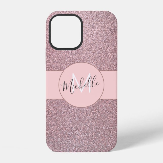 Coque iPhone Blush Rose Gold Nom Glitter Fille (Verso)