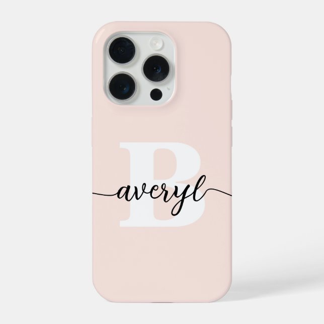 Coque iPhone Blush Rose Monogramme Féminin Nom Monogrammé (Verso)