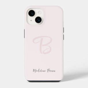 Coque Pour iPhone 14 Blush Rose Monogramme Moderne Minimaliste Féminin