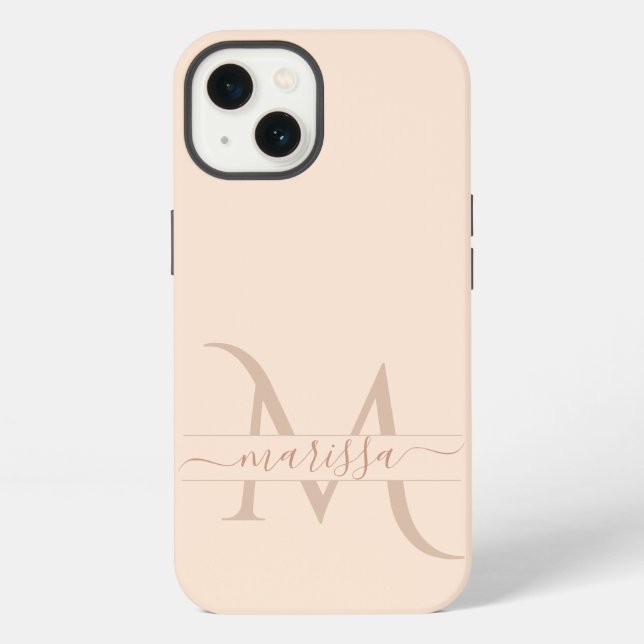 Coque iPhone Blush Rose Tendances Monogramme Nom Script Féminin (Verso)