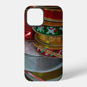 Coque iPhone 12 Bobines de ruban de Noël rouge et or