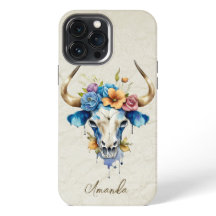 Boho Chic Aquarelle Florale Vache Crâne