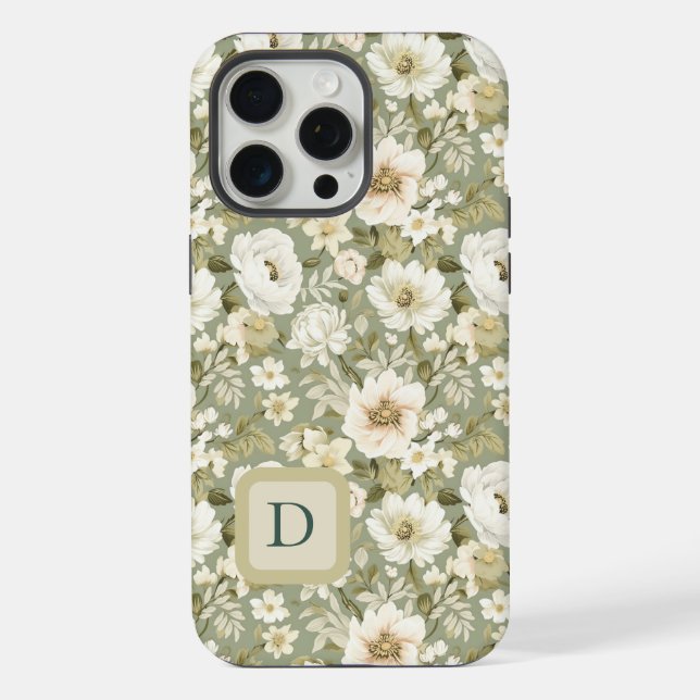 Coque iPhone Boho Chic Crème et Fleurs Botaniques Vert Sauge (Verso)