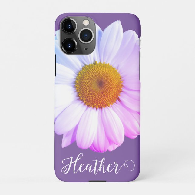 Coque iPhone Boho Daisy sur Purple Name Téléphone Case (Dos)