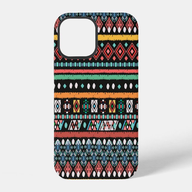 Coque iPhone Boho ethnique : impression géométrique de pixels (Verso)