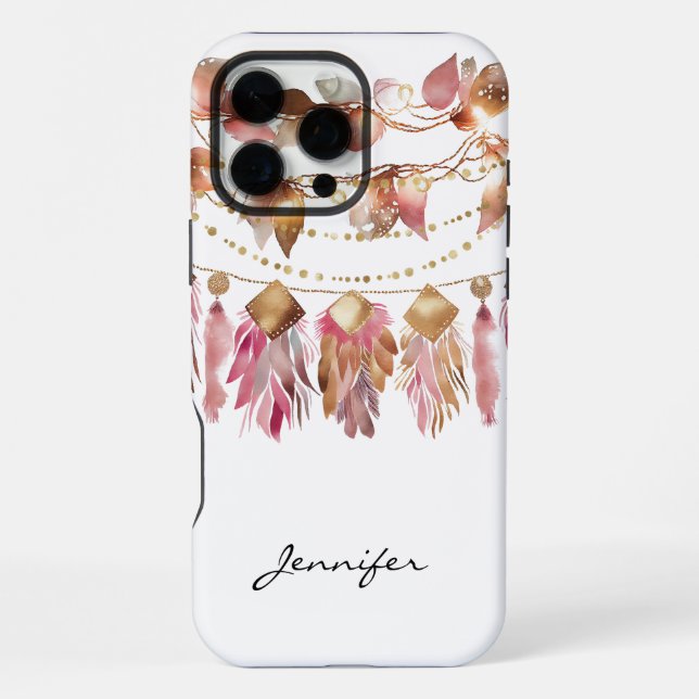 Coque iPhone Boho Feuille d'Automne Plume iPhone Amérindien (Verso)