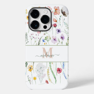 Coque Pour iPhone 14 Plus Boho Fleurs sauvages Nom personnalisé Monogramme
