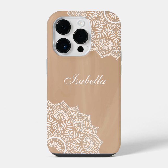 Coque iPhone Boho Neutral Mandala Nom personnalisé (Verso)
