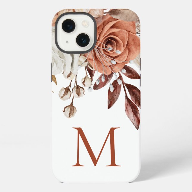 Coque iPhone Boho Rustique Terracotta Florals Monogramme initia (Verso)
