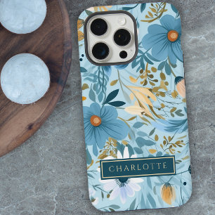 Coque iPhone 15 Pro Max Boho Wildflower Garden Blue Floral