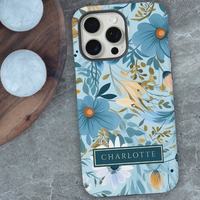 Coque iPhone Boho Wildflower Garden Blue Floral  (Créateur téléchargé)
