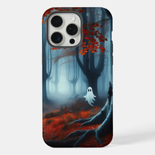 Coque iPhone 15 Pro Max Bois automnaux effrayants avec un fantôme
